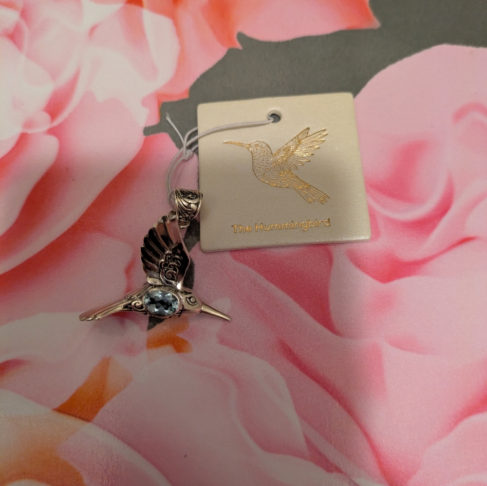 🪽🐦Sterling 3D Bali Style W/Blue Topaz Revisible Hummingbird Pendant 🐦🪽 - Picture 2 of 5